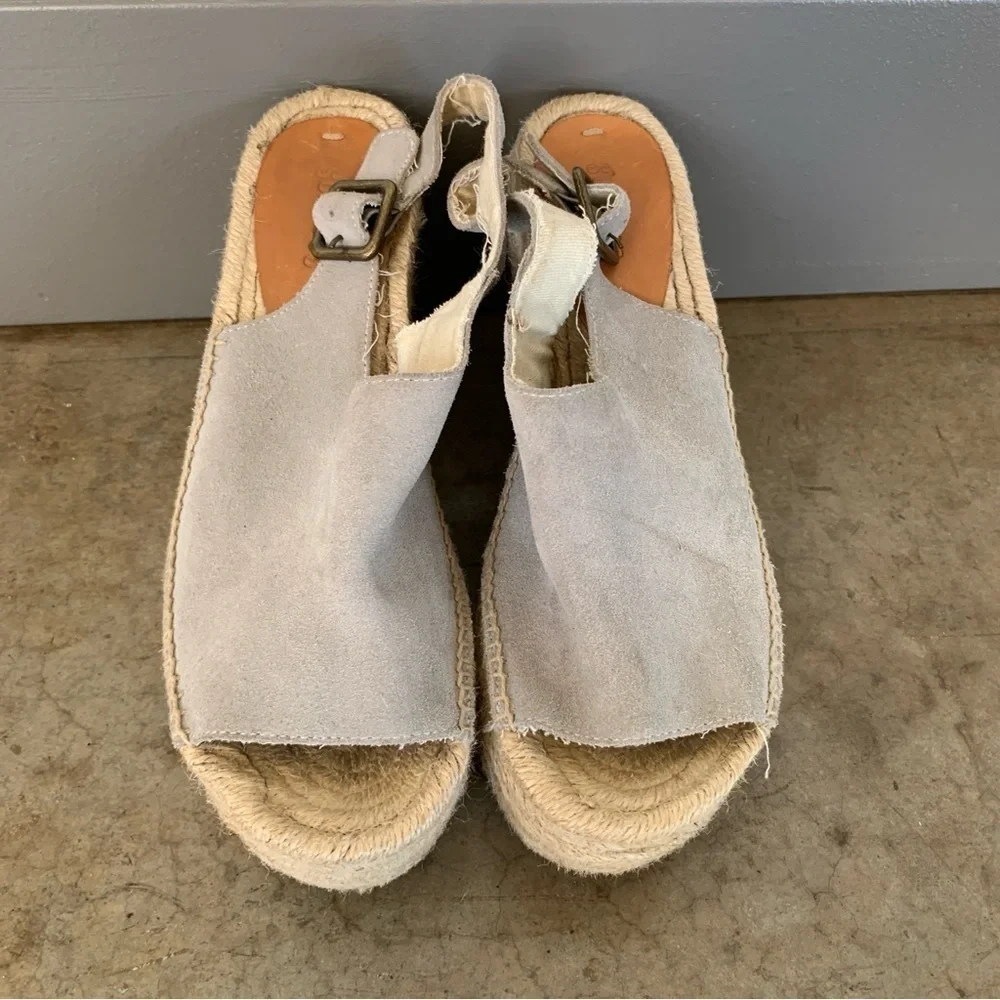 Soludos Gray Leather Espadrille Wedge Sandals‎ Size 8